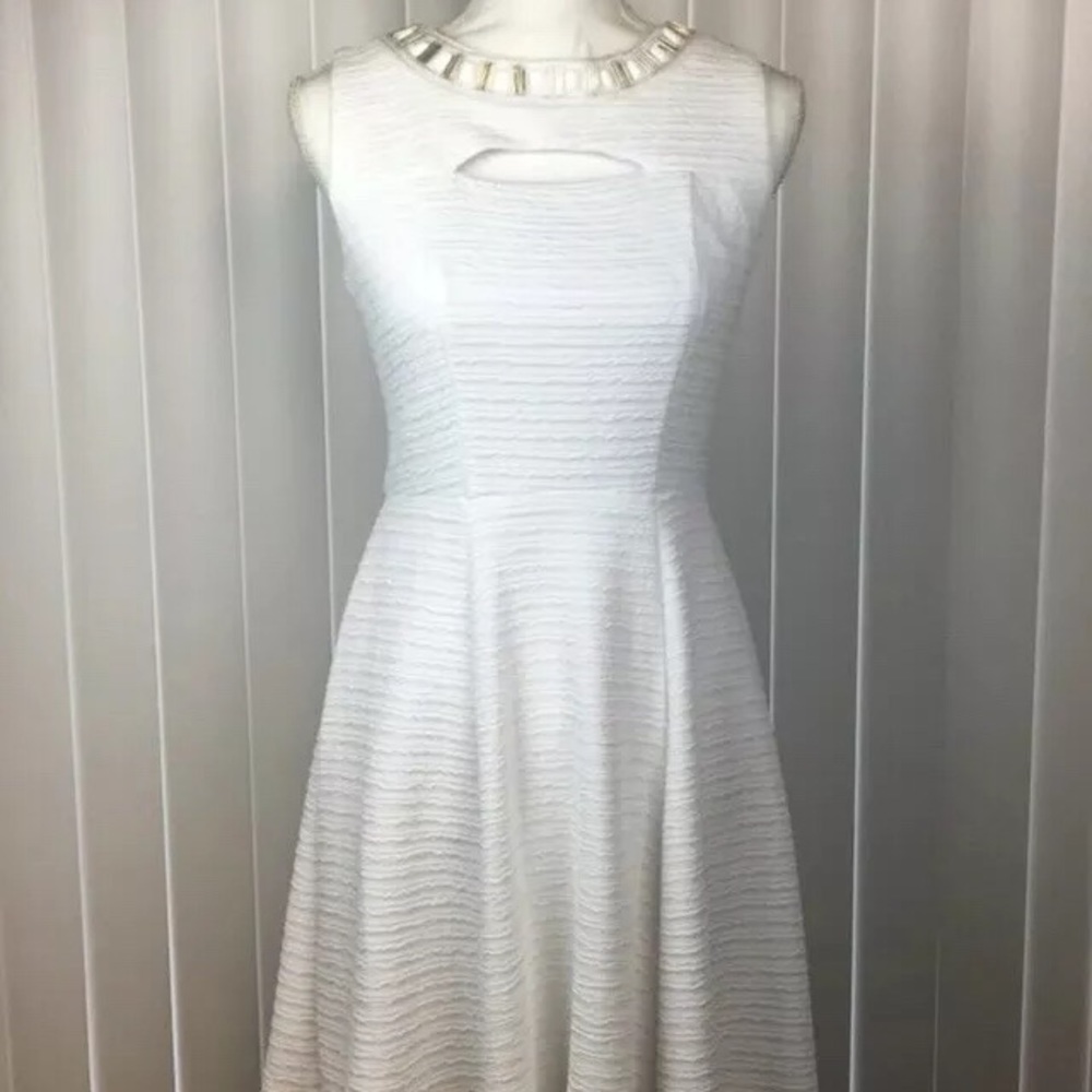 White Studio One Dress Jeweled Neckline Size 4